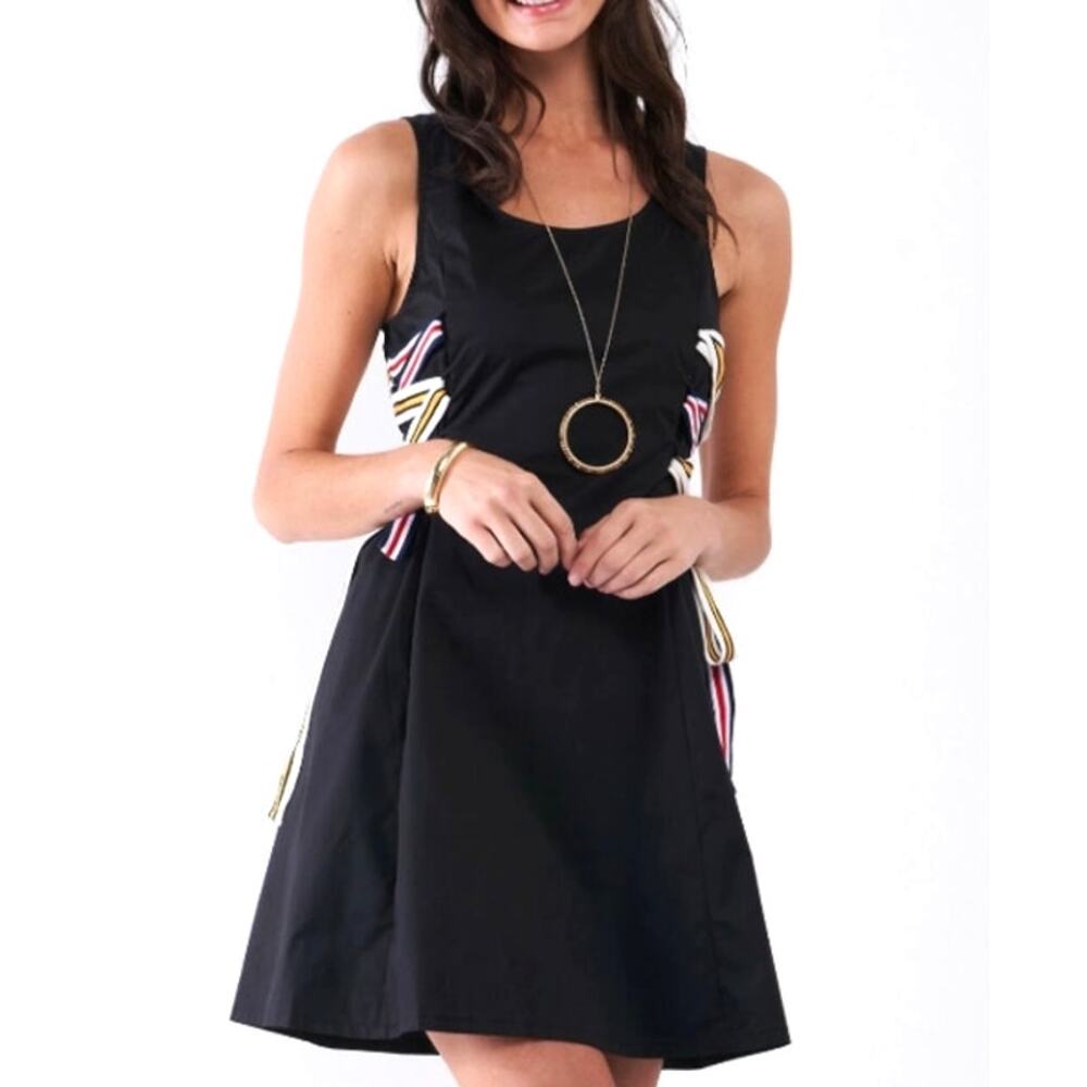Sugarlips Black Sleeveless Dress Asymmetric Multi-Color Side Ribbon Ties Small S
